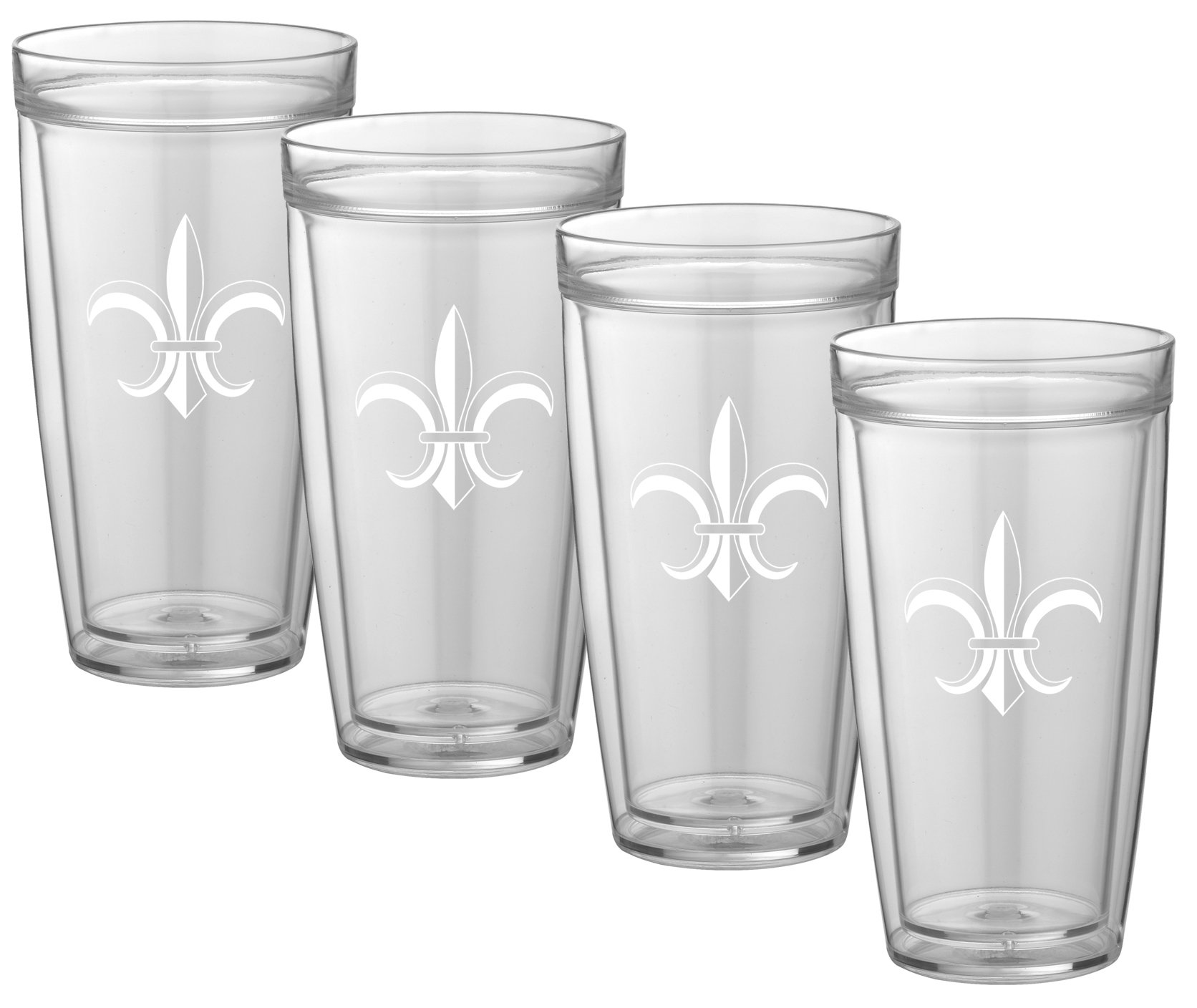 KraftwareKasualware Collection Fleur de Lis Doublewall Drinkware, 22 Ounce - Set of 4