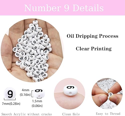Miniatura 9 de 200 cuentas blancas del número 4 para pulseras, cuentas acrílicas de un solo número, 4 cuentas, 0.157 x 0.276 in, cuentas planas y redondas de