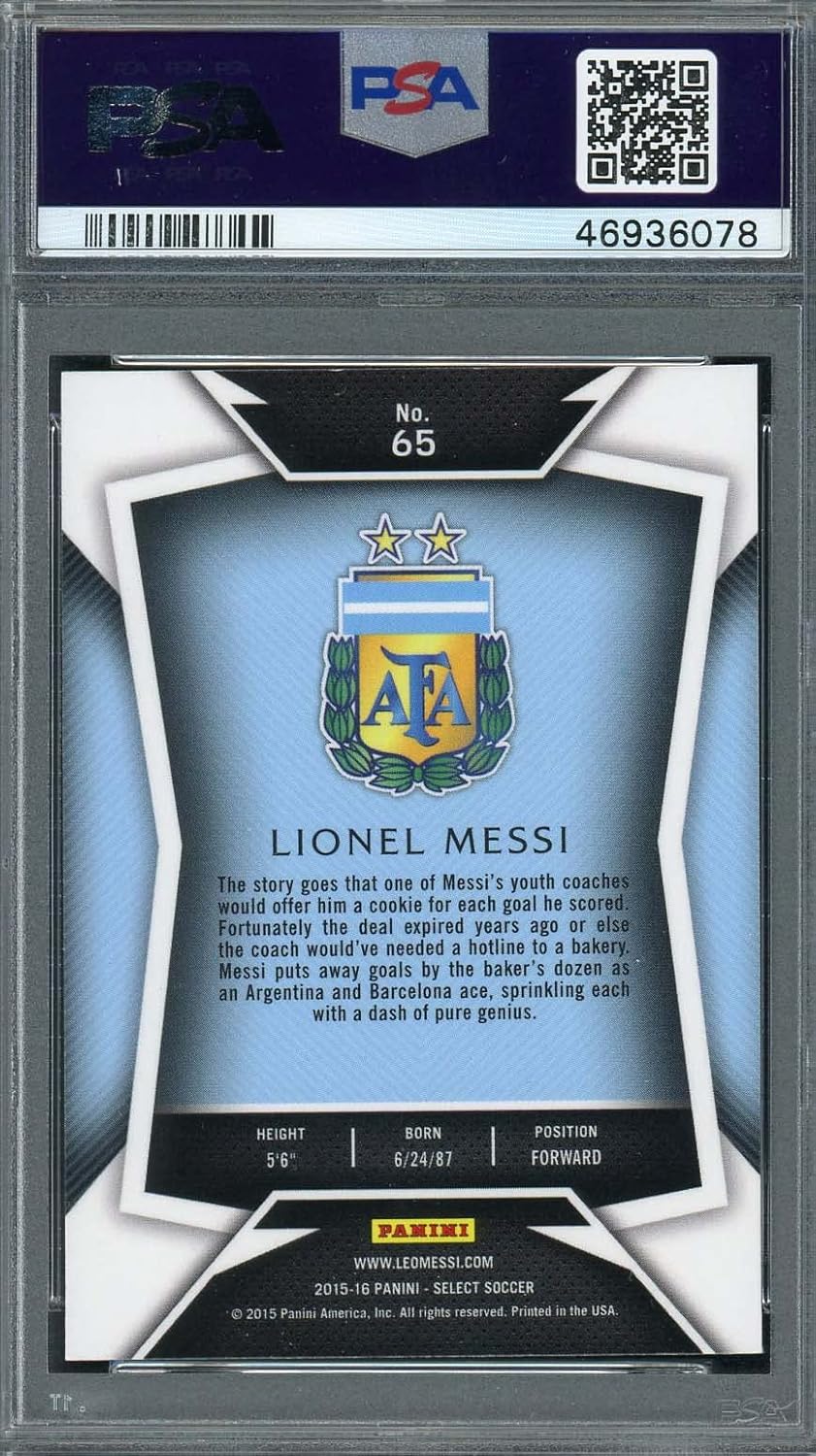 Lionel Messi 2015 Panini Select Striped Jersey Soccer Graded Card #65 PSA 10