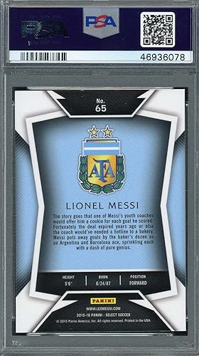 Miniatura 2 de Lionel Messi 2015 Panini Select Striped Jersey Soccer Graded Card #65 PSA 10