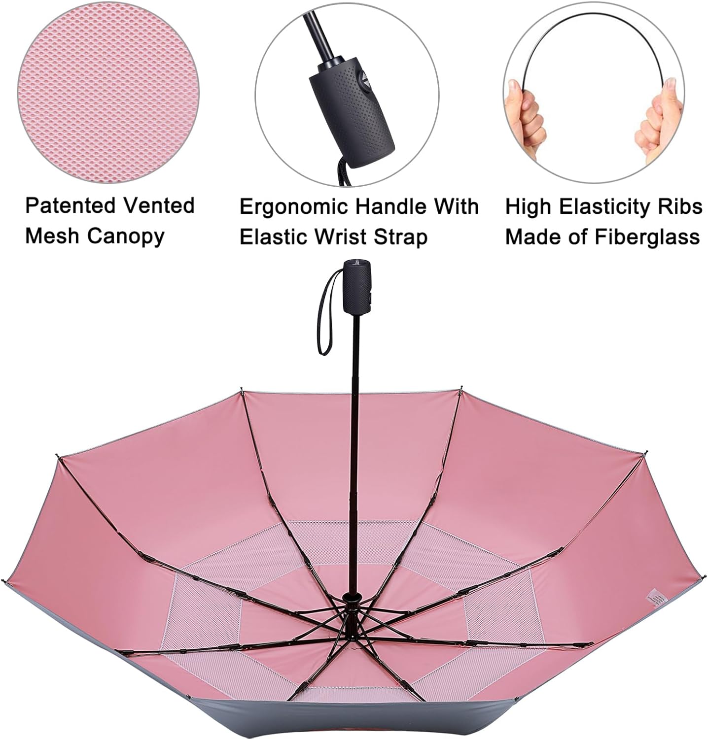G4Free UPF 50+ UV Protection Travel Umbrella 42/46 Inch Windproof Silver Coating Sun Blocking Umbrella