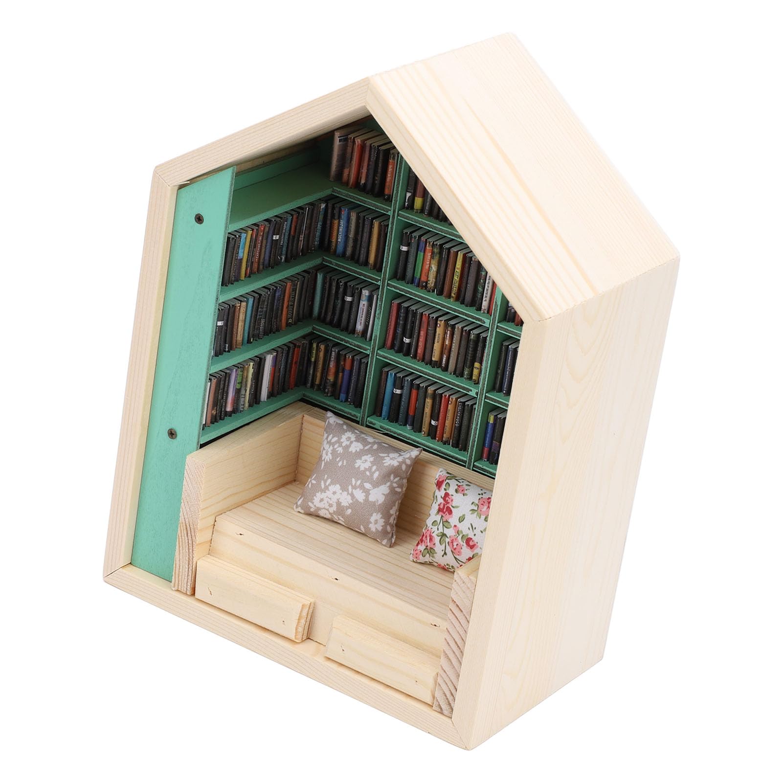 Dioche anxiété Bookshelf Kit de Mini Maison de Bibliothèque – Kit de Petite Maison Décorative en Bois Exquis pour Chambre à Coucher, Bureau et Magasin – Mini Coin Livre Parfait avec 200 Livres