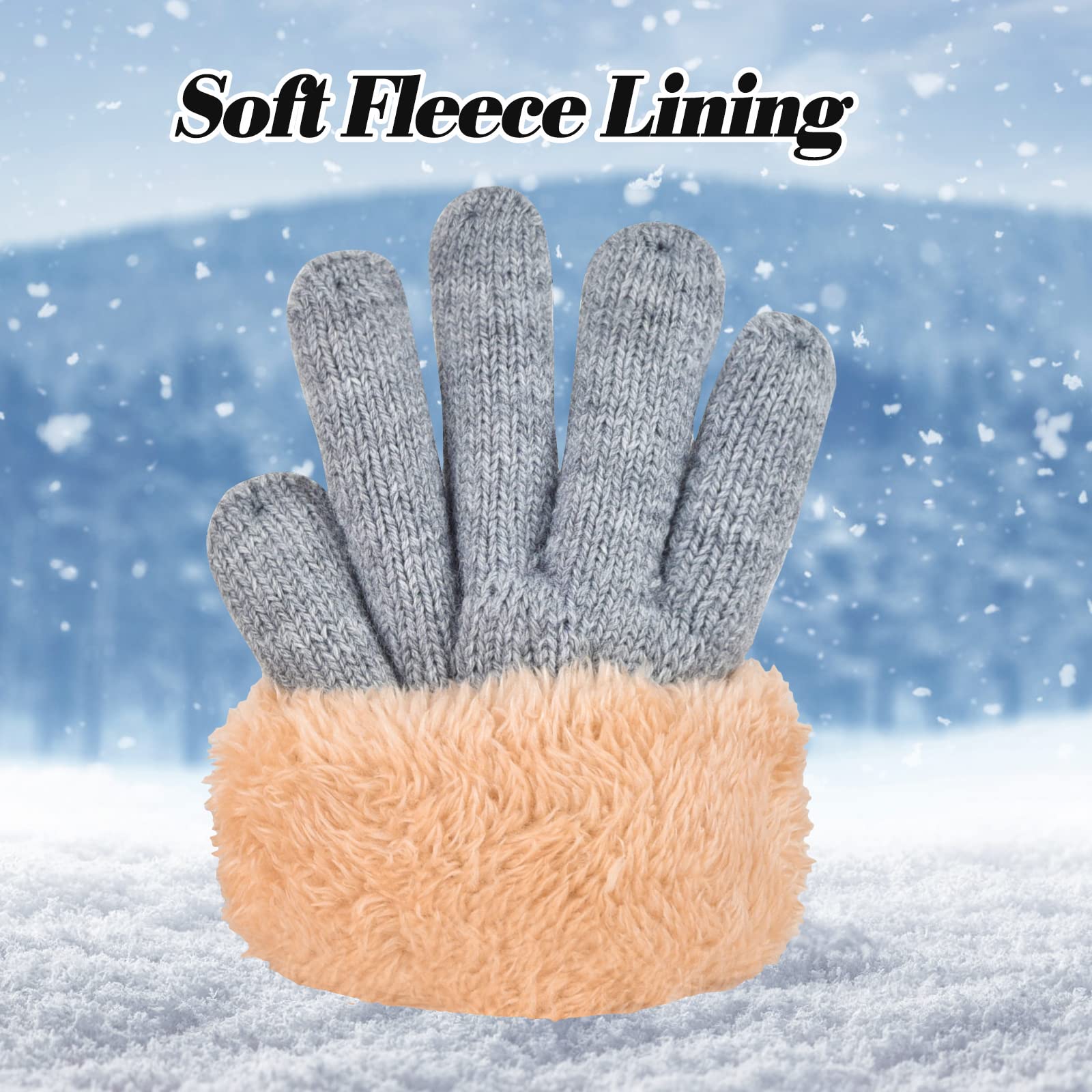 2 pares de guantes de punto de invierno para niños y niñas, guantes térmicos cálidos de punto trenzado de 2-6-10-14 años, guantes de lana con forro polar