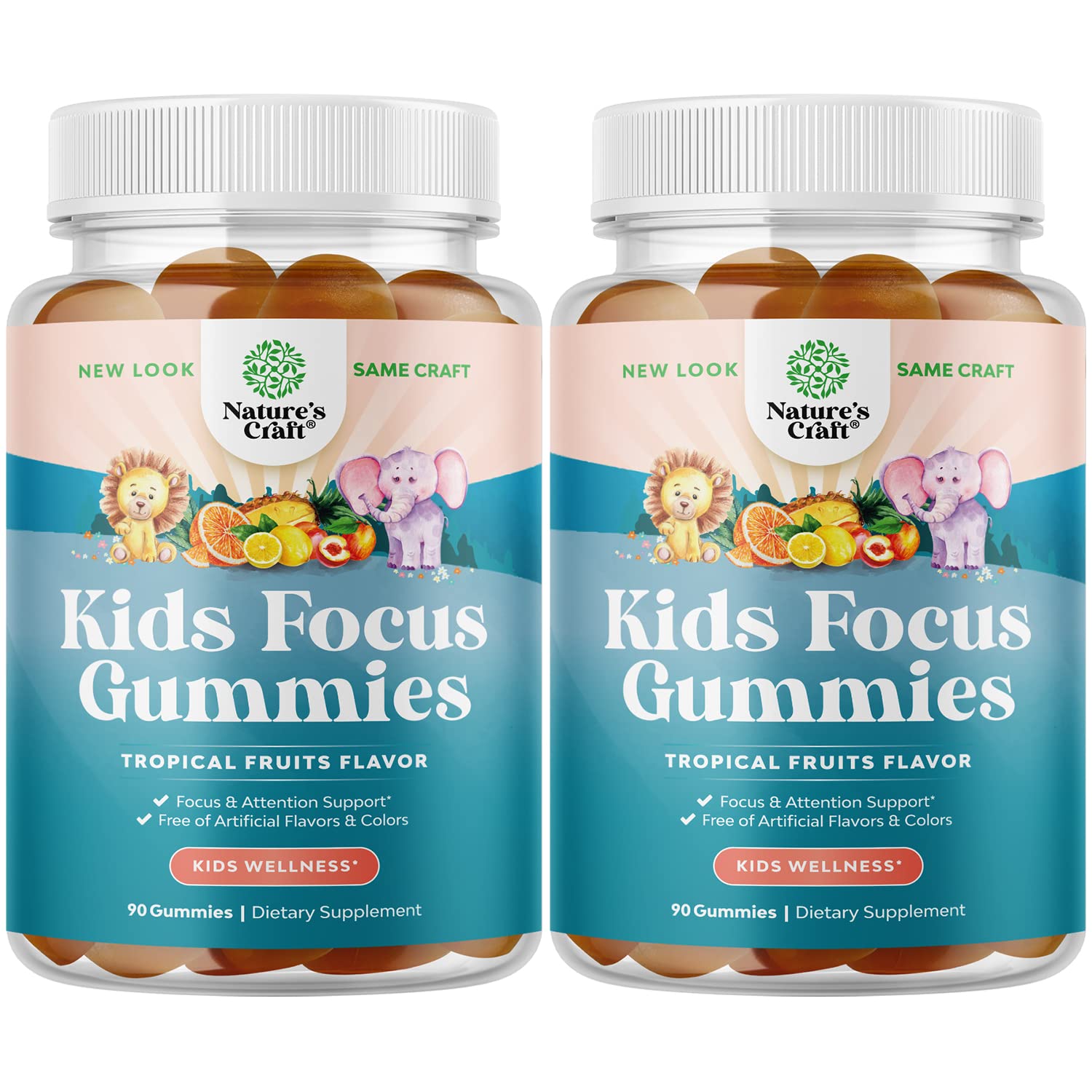 Kids Focus Gummies - Nootropics Brain Support Supplement for Kids with Green Tea Extract, B6 & B12 Vitamins for Memory and Brain Focus - Herbal Concentration Chews for Children - 90 Count - 2 Pack