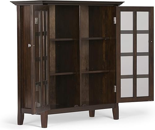 Miniatura 4 de SIMPLIHOME Acadian - Armario de almacenamiento mediano de transición de madera maciza de 39 pulgadas de ancho en marrón moreno, con 2 puertas de
