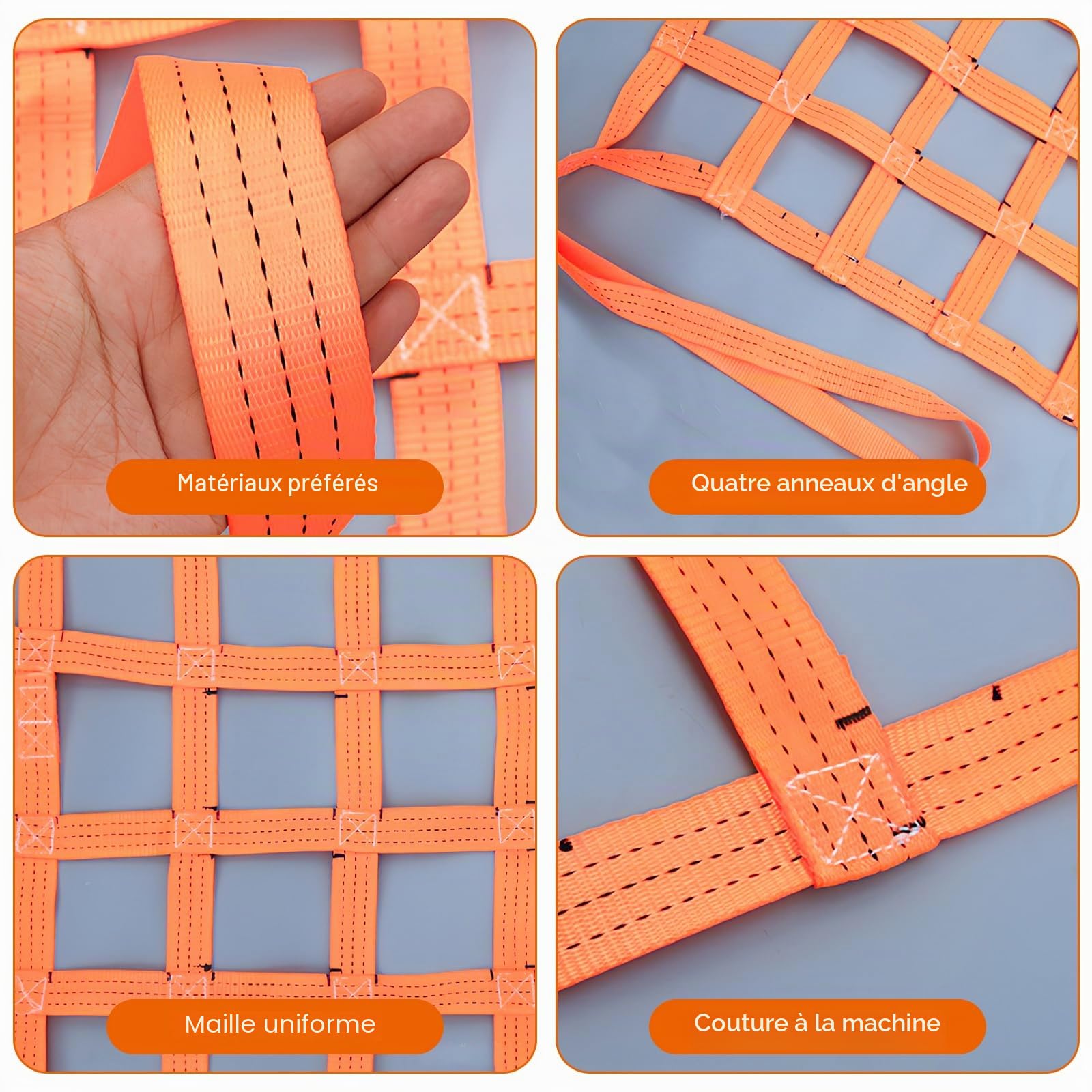 Filet de Levage de Chargement,Filet de Levage 1 x 1 M Charge Filets Suspendu 500 KG,Filets de Levag Suspendu en Polyester,pour Le Chargement et Le Déchargement,Transport,Remorque,Orange