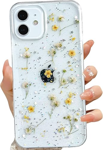 Miniatura 30 de Funda transparente para iPhone 16 Pro Max con diseño de flores reales presionadas, patrón floral rosa brillante y lindo, funda protectora de TPU