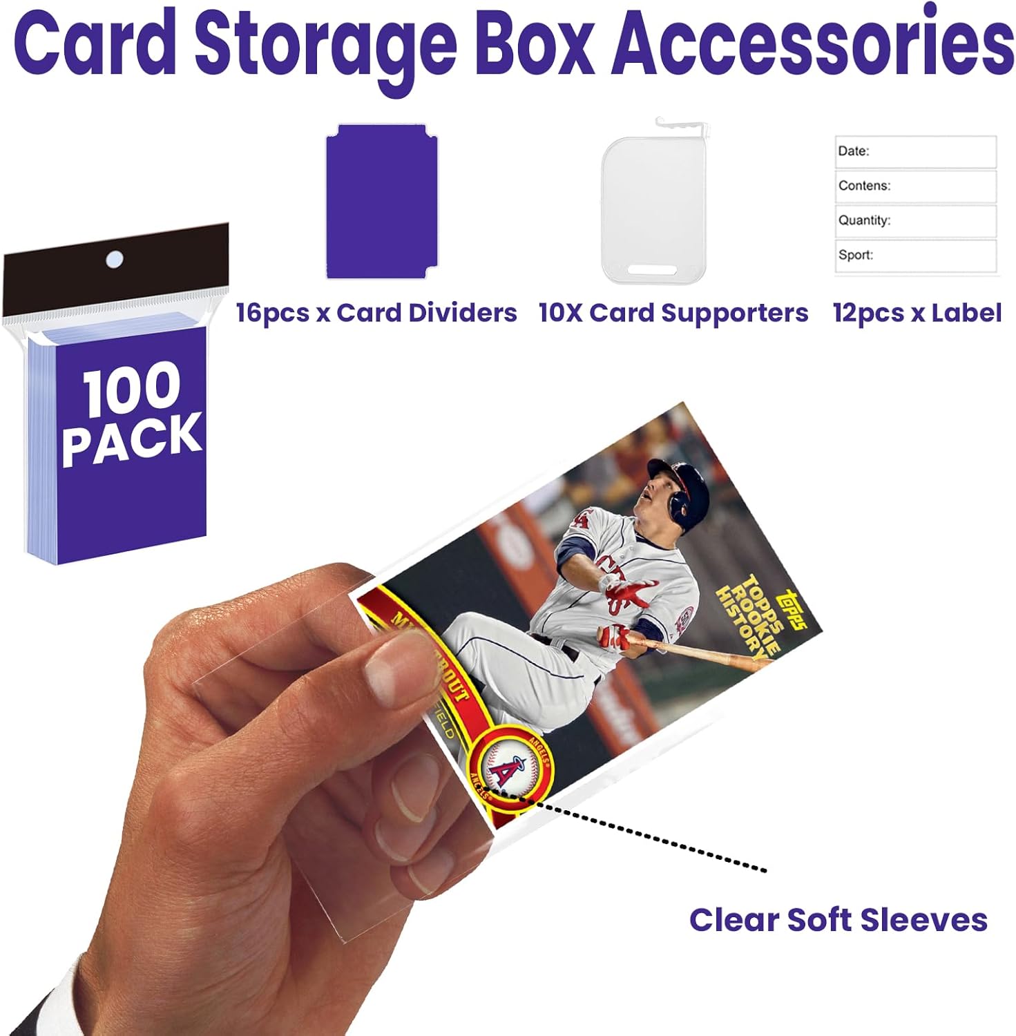 2 PACK Sports Card Box 3940 Count Cardboard Trading Card Storage Box,Bulk Card Storage Baseball Card Box With Soft Sleeves,Dividers&Supporters,Graded card storage box for toploader storage box