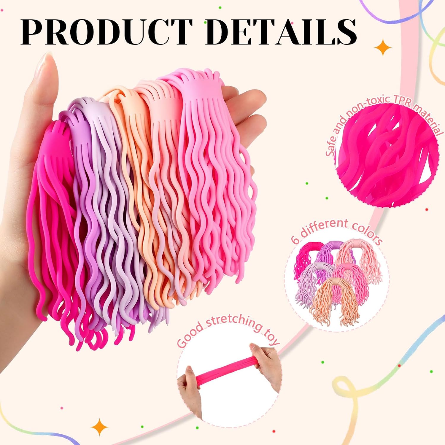 Novabright 18 Pieces Spaghetti Stretch Toy Sensory Fidget Squeeze String for Kids Childhood Education Classroom Prizes Adult Stress Relief Gift Office TPR Calming Party Favors (Soft Colors) image 3