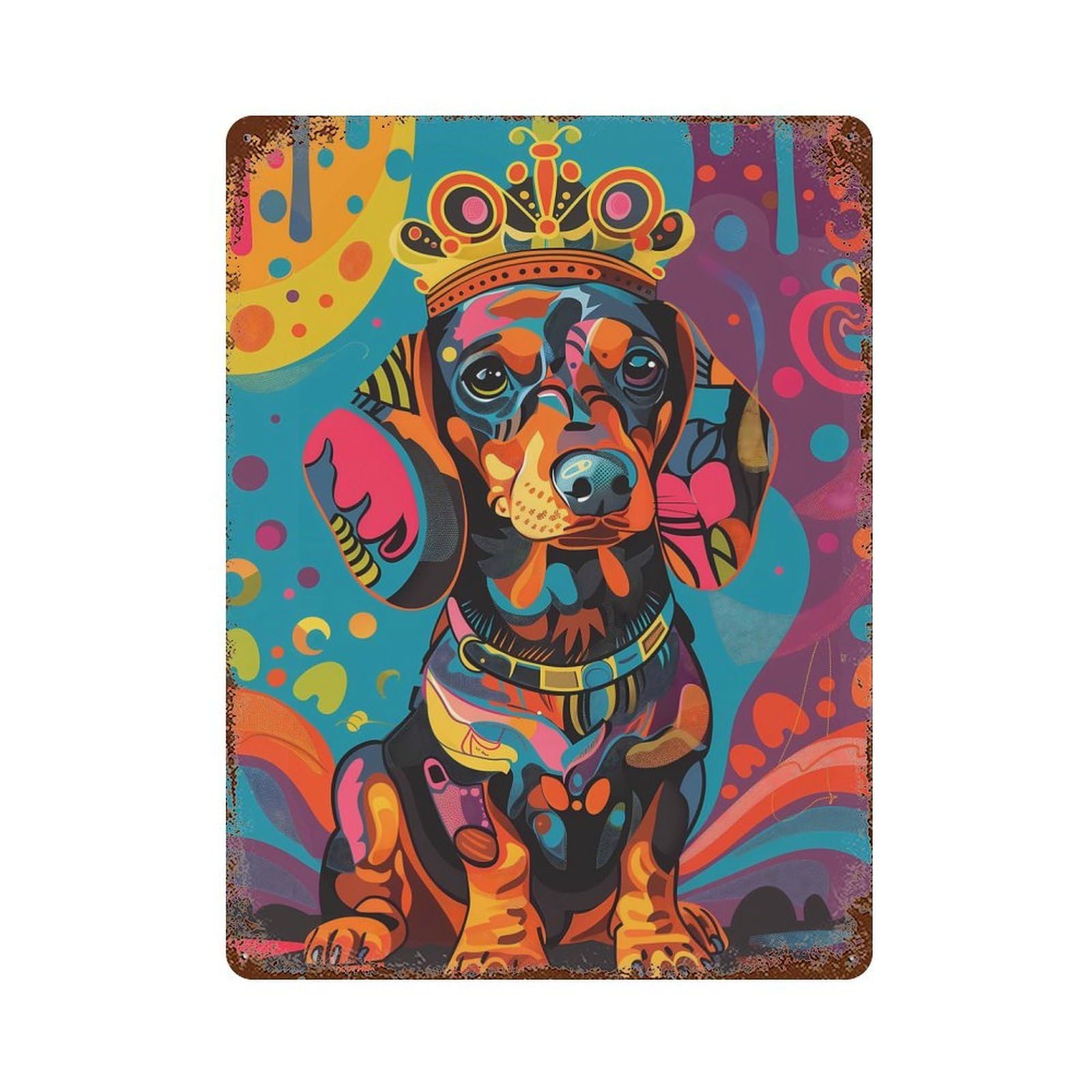Rust Effect Royal Dachshund Aged Metal Wall Plaque 15.7"x11.8", Rustic Home Decor for Bistro, Counter And Cafe Decor