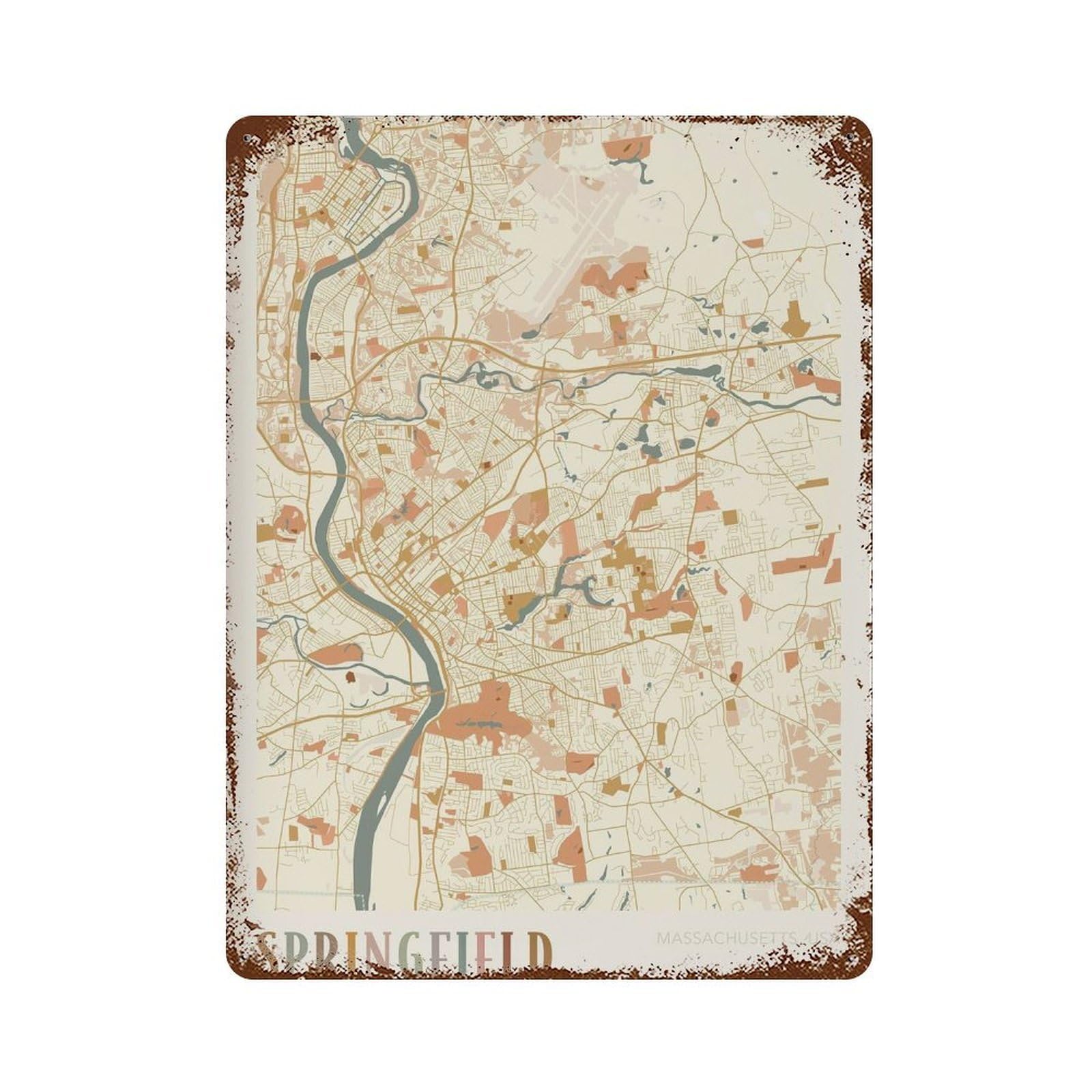 xiaoxiaoshen Springfield Map Massachusetts Travel Gift Boho Wall Decor Art Metal Tin Poster Modern Home Decor Art Home Bar Shop Decorations Vintage Sign 40x30cm