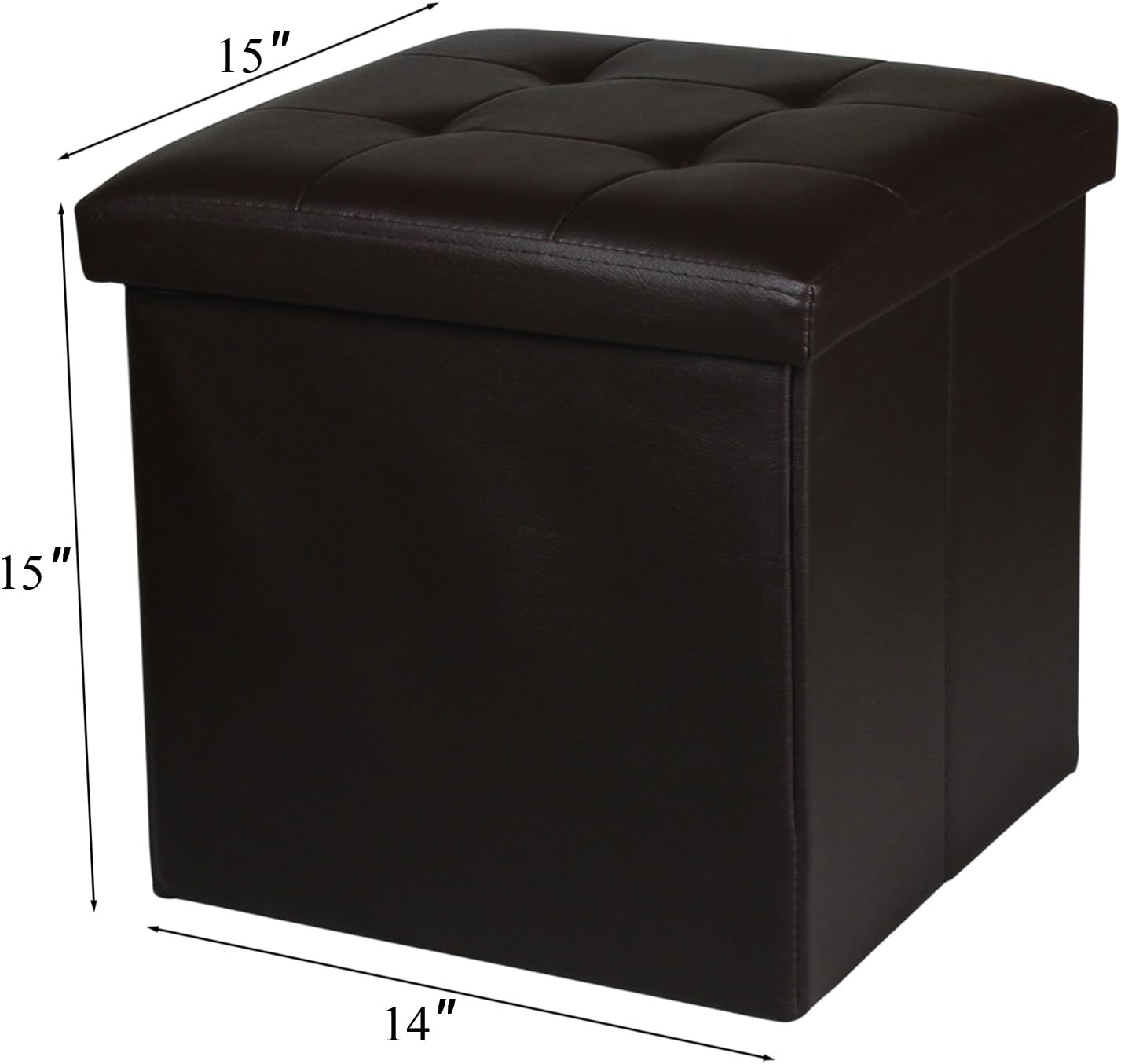NISUNS OT02 Leather Folding Storage Ottoman Cube Foot Rest Stool Seat.15"x15"x15" (Dark Brown)