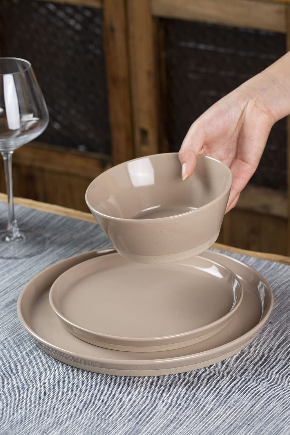 Famiware SaturnÂ Dinnerware Sets, 12 Piece Dish Set, Plates and Bowls Sets for 4, Cinnamon Brown