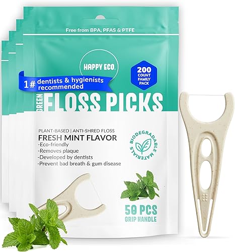 Miniatura 8 de Palillos de hilo dental biodegradables (200 piezas)  Hilo dental natural  Varillas de hilo dental no tóxico a base de plantas para adultos y niños