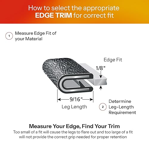 Miniatura 51 de TRIM-LOK Edge Trim – Se adapta a borde de 1/8 pulgadas, longitud de pierna de 7/16 pulgadas, 250 pies de longitud, negro, textura de guijarro, fácil