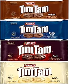 Tim Tam Chocolate Biscuits – 4-Pack Variety: Original, Dark, Double Coat, White – Imported from Australia