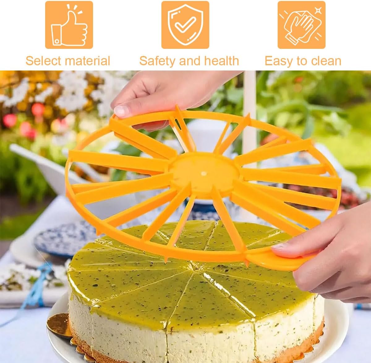 Round Cake Portion Marker 10/12 Piece Cake Portion Marker Cake Divider Cutter Cake Slicer Cutter with Handle for Pastry Baking Uniform Slicing (Orange)