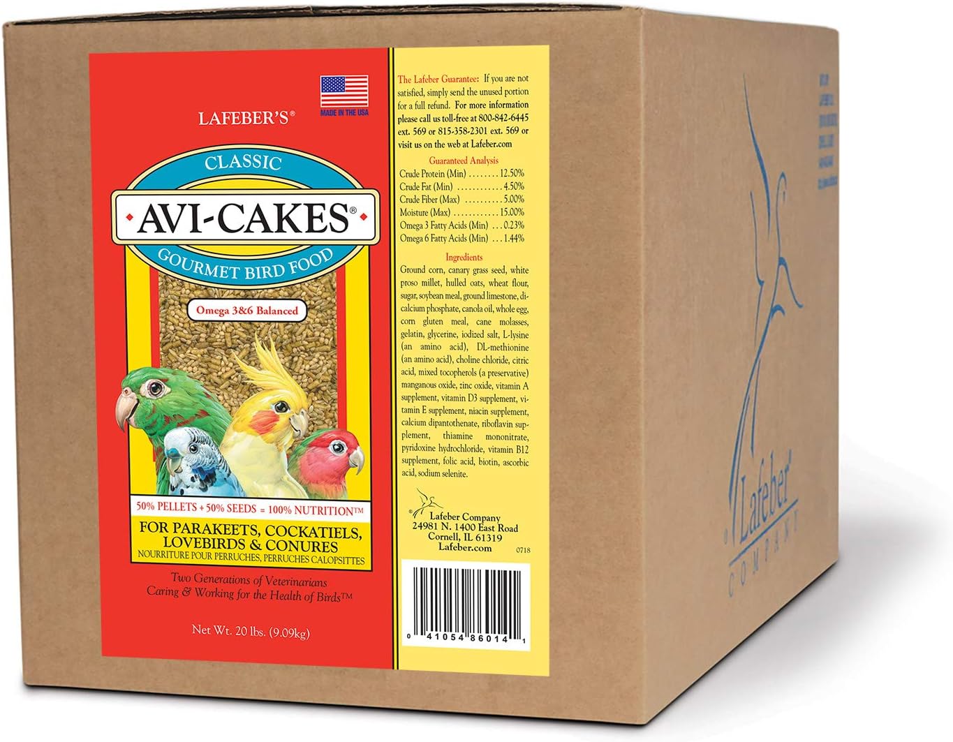 LAFEBER'S Classic Avi-Cakes Pet Bird Food, Made with Non-GMO and Human-Grade Ingredients, for Cockatiels Conures Parakeets (Budgies) Lovebirds, 20 lb