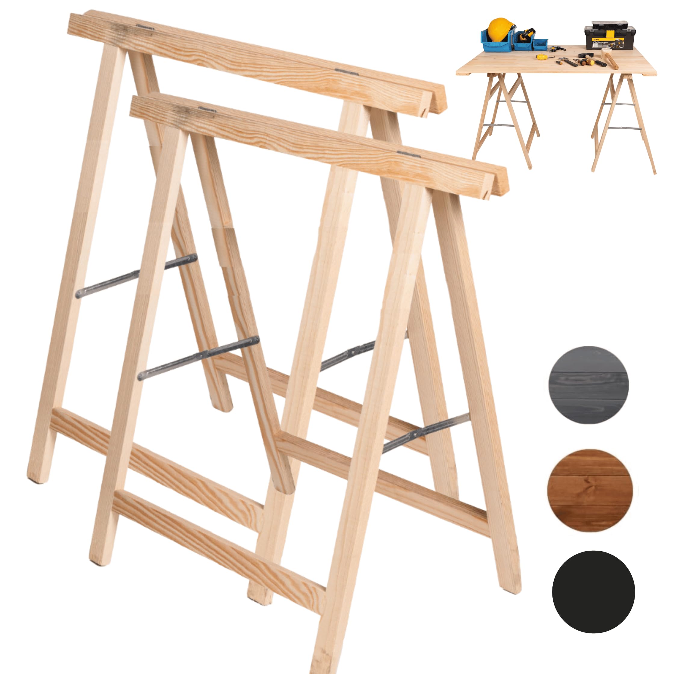 Holzbock Klappbock Arbeitsbock Tapezierbock Sägebock Montagebock Unterstellbock SDKM, 2er-SET, 73x73x44 cm, Natur unbehandelt