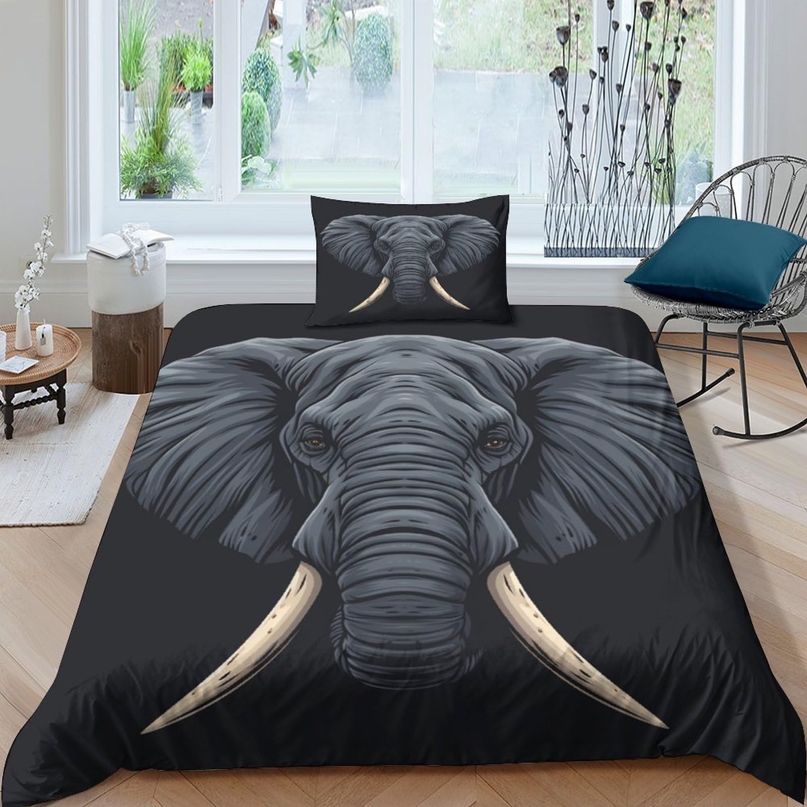 3D Printed Elephant Duvet Cover Sets Bedding Quilt Covers Zipper Closure Comforter Cover Microfiber Duvet Cover 3 Piece Duvet Cover Set for Teens And Adults Quilt Cover Set Single（135x200cm）