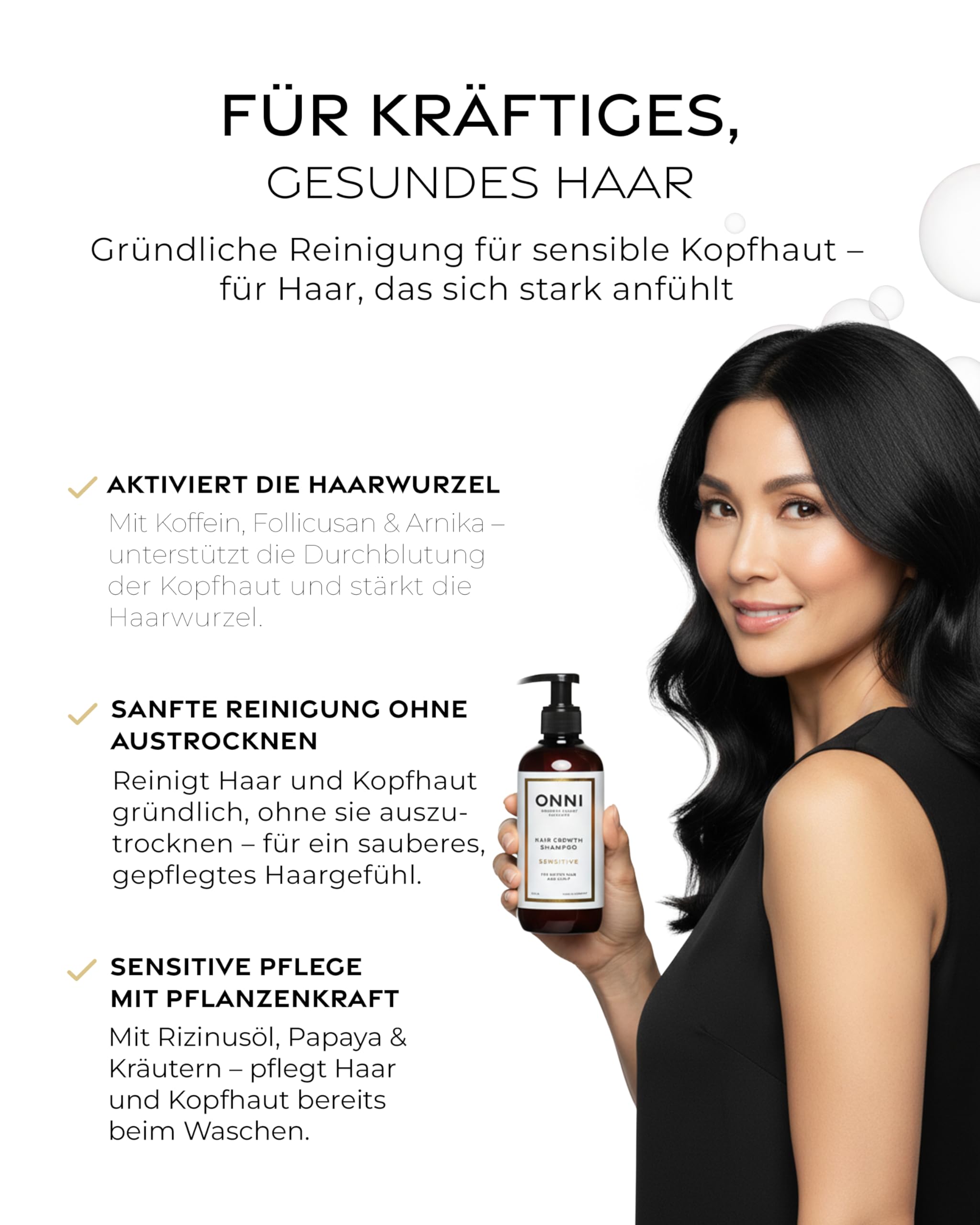 ONNI – SENSITIVE sanftes Shampoo für Haarwachstum 100ml Reisegröße – Haarpflege mit Follicusan, Aloe Vera & Glycerin – Hair Growth Haarshampoo ohne ätherische Öle & Duftstoffe – silikon- & parabenfrei