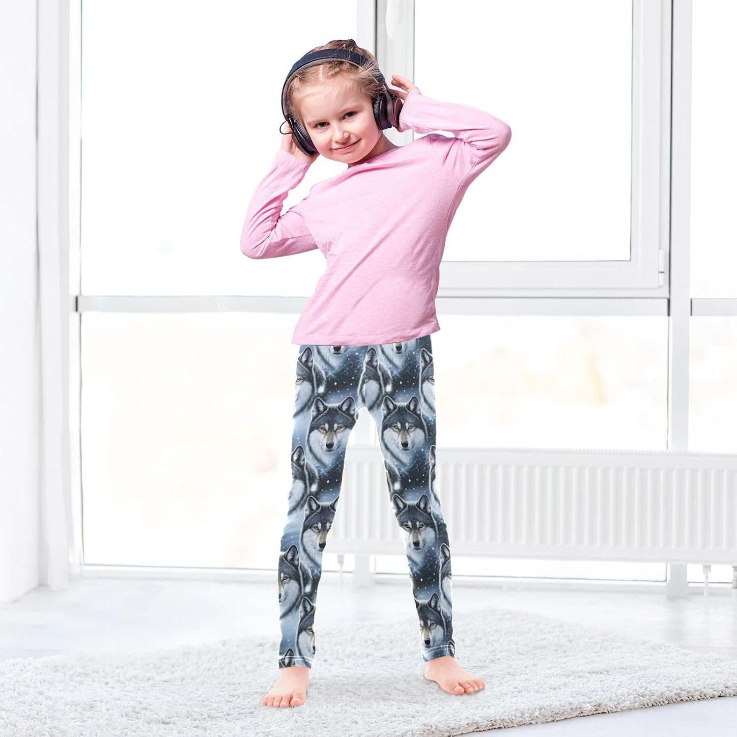 GAIREG Printed Girls Leggings Cool Wolves Gray