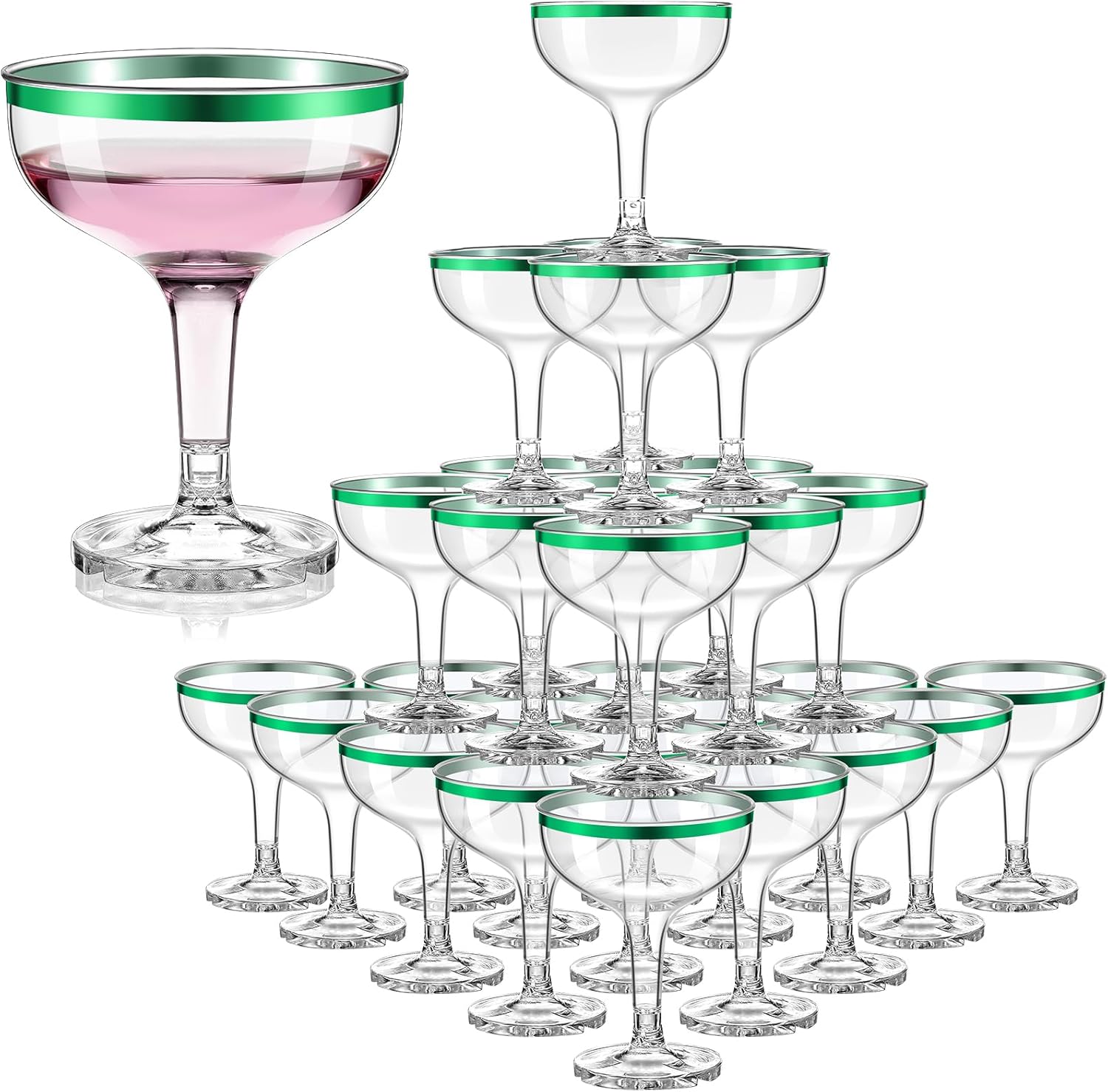 Zopeal 30 Pcs St. Patrick's Day Plastic Martini Glasses Bulk 5 oz Green Margarita Cocktail Champagne Tower Coupe Glasses Disposable Unbreakable Stackable Wine Cups with Stem for Spring Party Favors