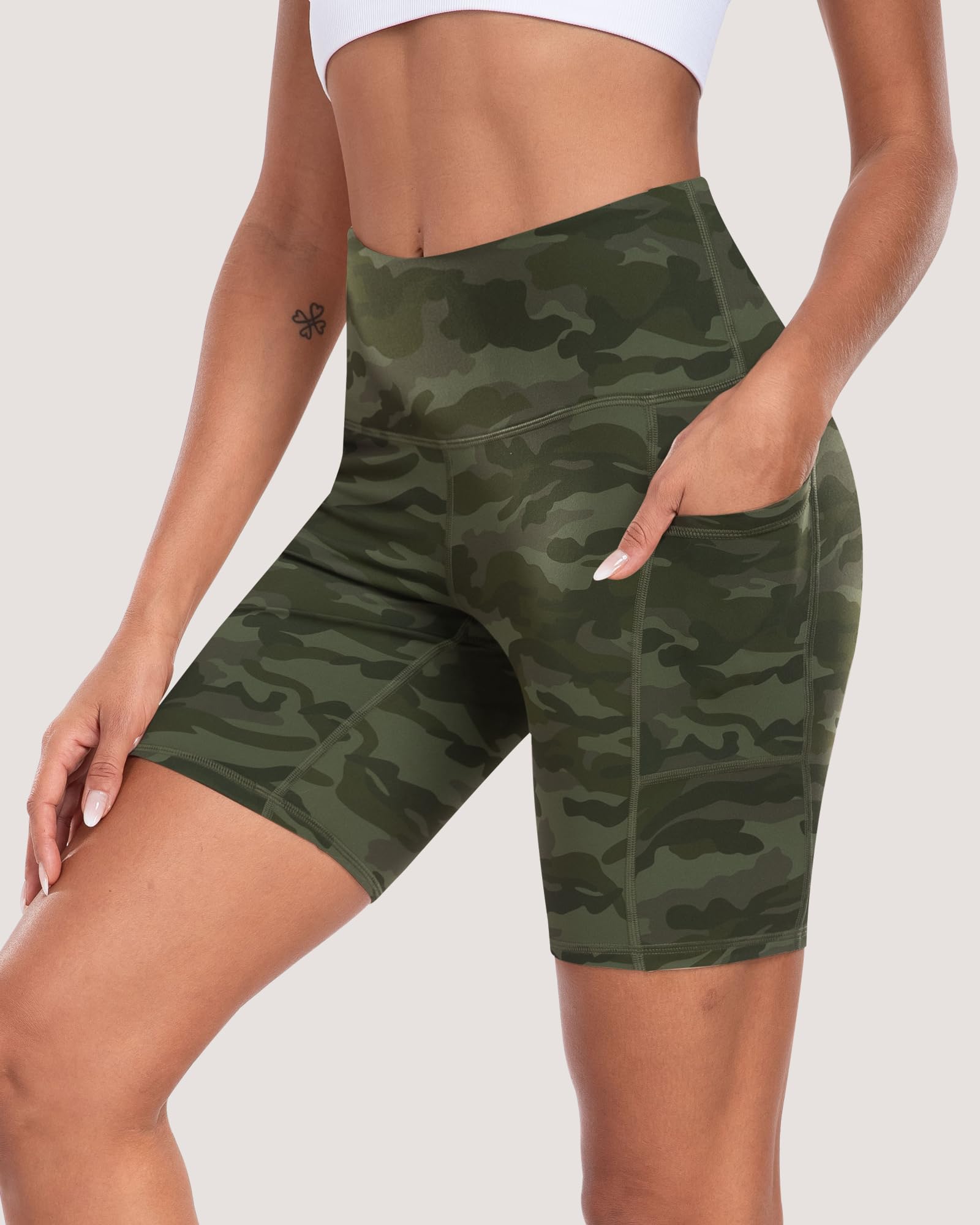 Pantalones cortos de ciclista para mujer con bolsillos, cintura alta de 8 pulgadas, control de abdomen, suaves, atléticos, entrenamiento, gimnasio, yoga — view 23