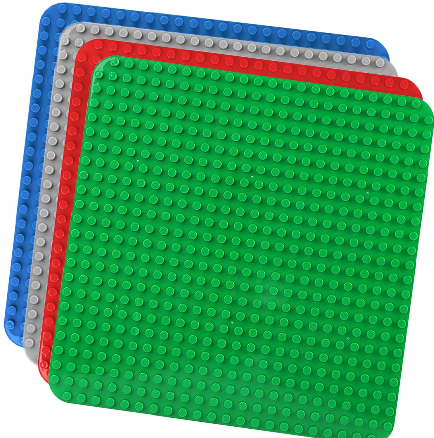 4 Große Bauplatte Kompatibel mit Lego Duplo Platten,38.4 * 38.4cm Classic Grundplatte mit 24 x 24 Noppen für Duplo Steine,Konstruktionsspielzeug für Kleinkinder,Mädchen und Jungen, Grün,Blau,Rot,Grau