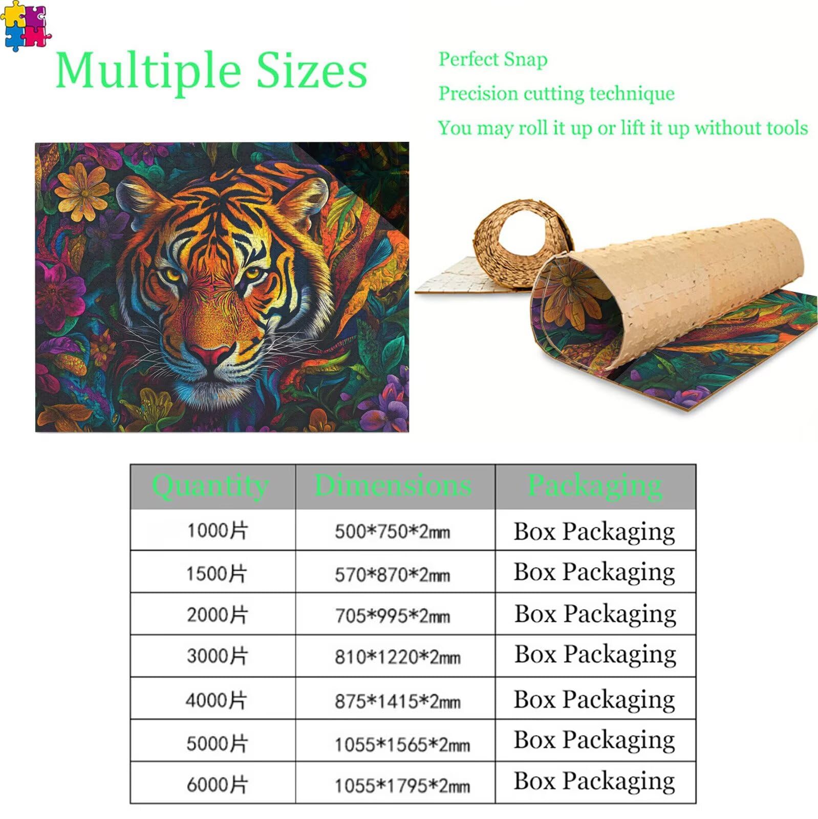 Puzzle 2000 sztuk tygrysów zwierząt (2), drewniane puzzle XXL 99,5 x 70,5 cm, puzzle dla dorosłych, pakowane z doskonałą pielęgnacją, stymuluje pamięć i koncentrację, puzzle 2000, pomysł na prezent