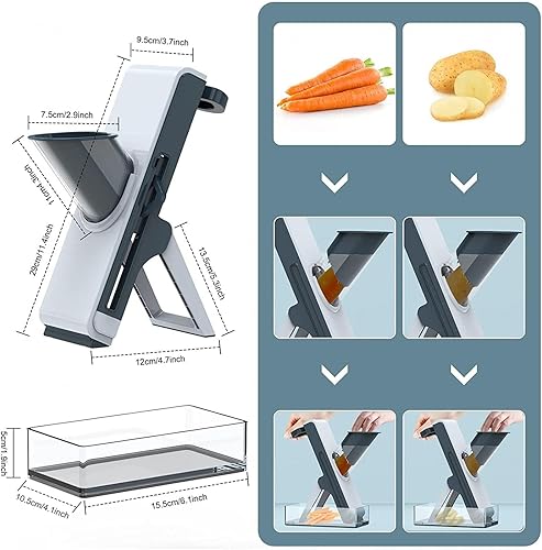 Vista 5 de Chopper Vegetable Cutter, for Potatoes,Vegetable,Meat,Onions Safe Slice Mandoline, Mandolin Julienne Slicer with Container, Thickness Adjuster Multi