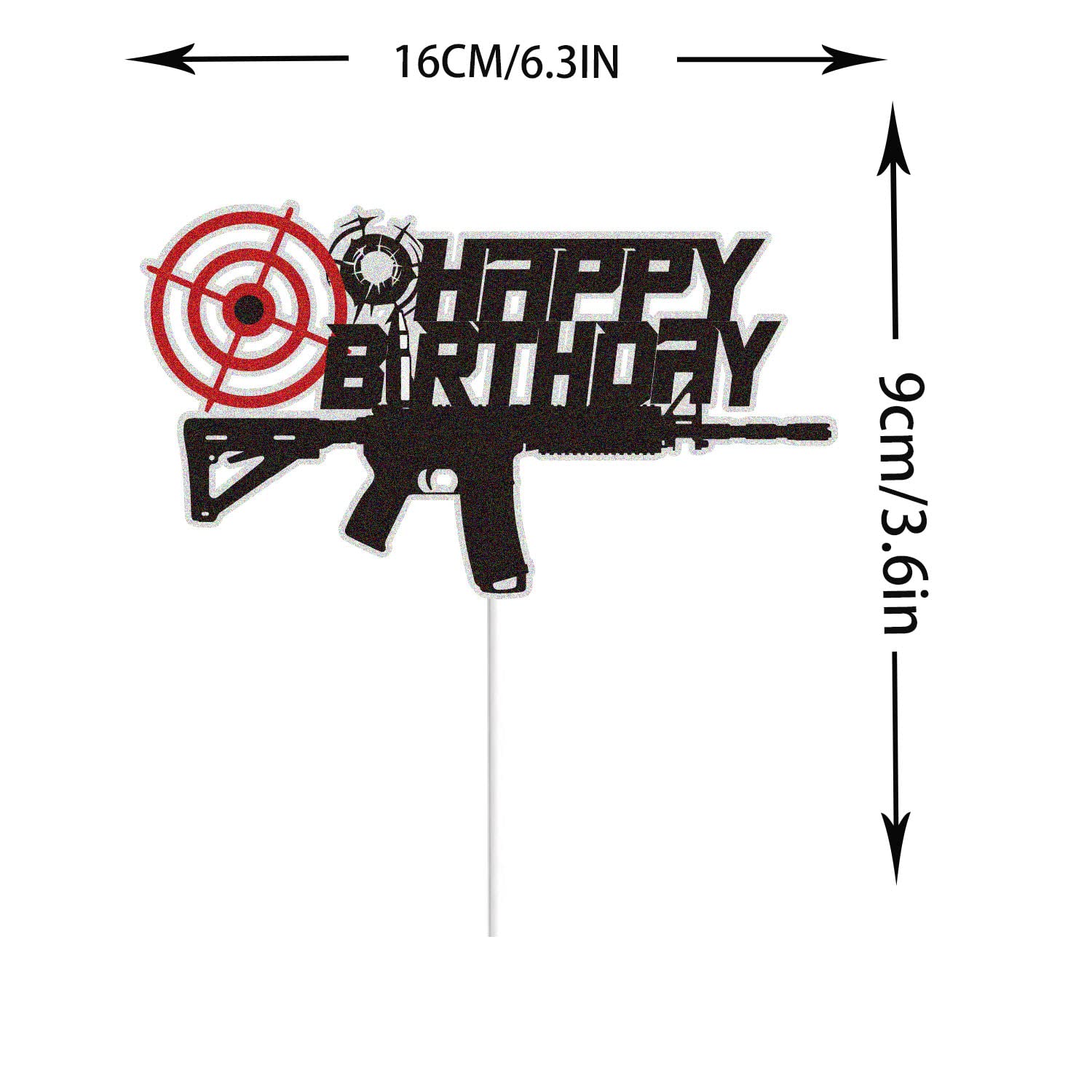 Gun Theme Happy Birthday Cake Topper - Black Glitter Shooting Party Decoration - View #9