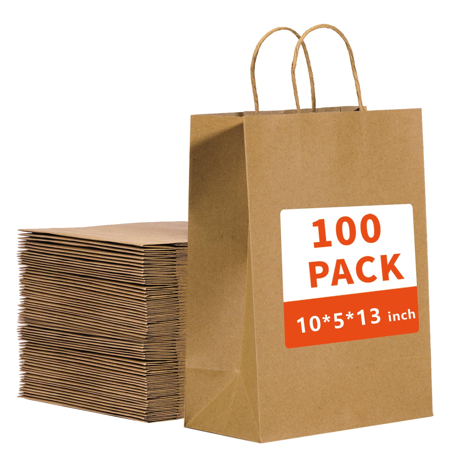 vanhel 10x5x13in Kraft paper Bags 100Pcs Brown Paper Bags with Handles Bulk, Recycled Paper Gift Sacks,for Gifts,Retail,Merchandise,Grocery,Birthday