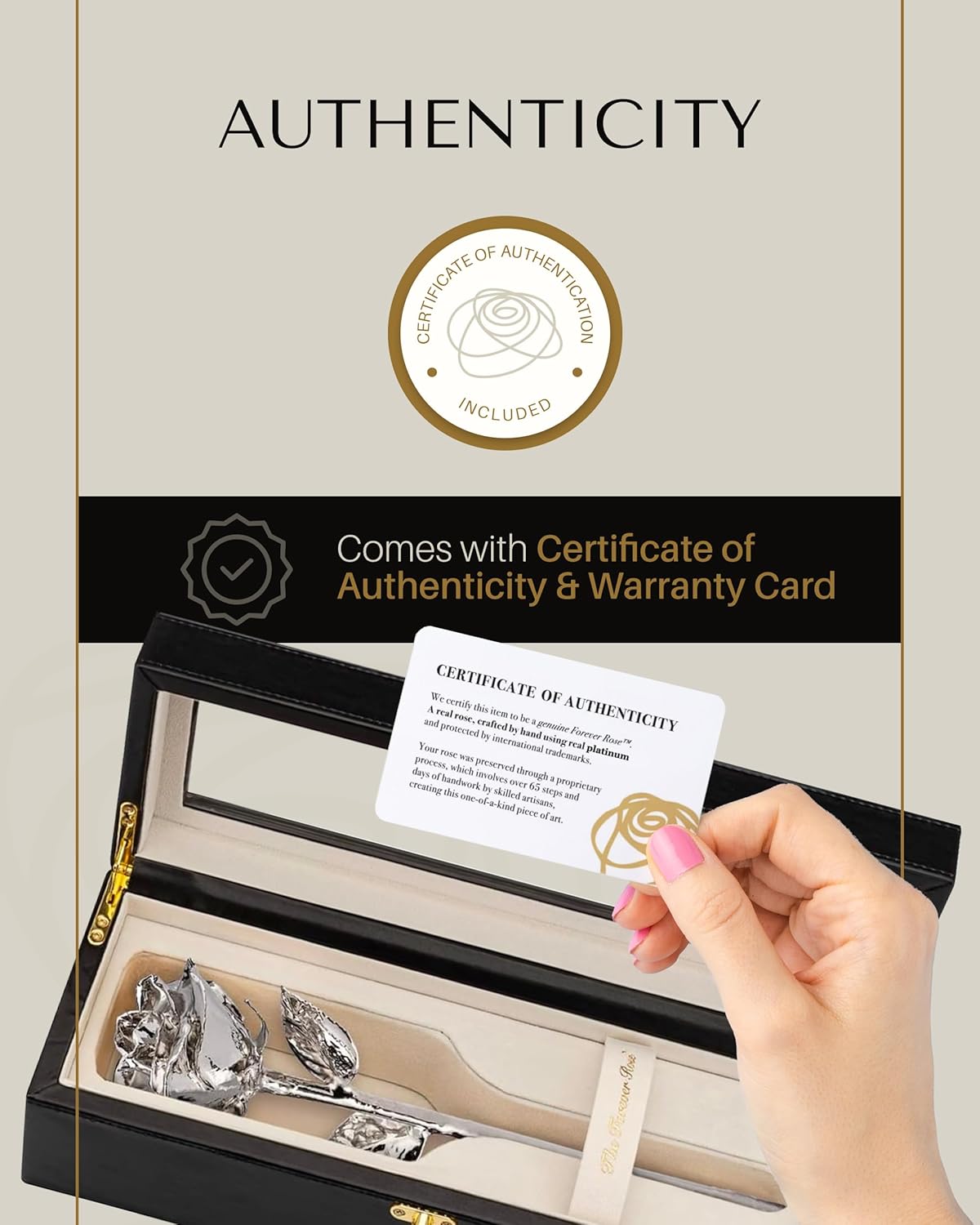 Forever Rose Real Rose Dipped in Platinum, Handcrafted Preserved Rose in Luxury Leather Display Case with LED Light, Romantic and Elegant Gift for Her, Anniversary, Valentine's Day or Birthday. - Image 7