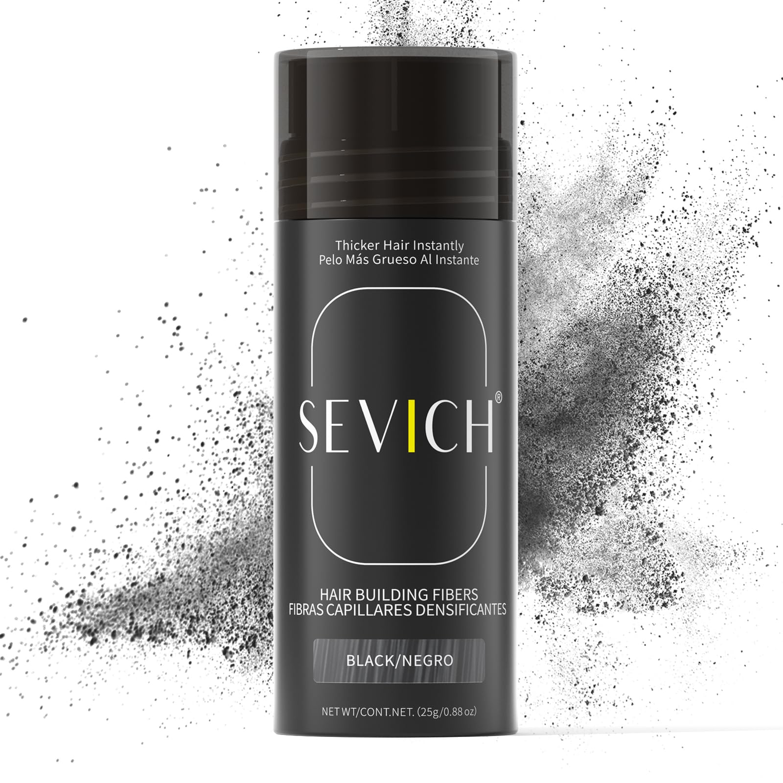 SEVICH Hair Building Fibers - Instant Hair Thickener for Thinning Hair Loss Natural Keratin Powder for Men Women Black 25g/0.88oz