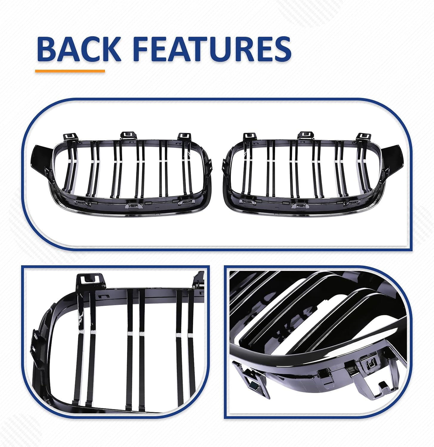 PENSUN F30 Grill, Front Kidney ABS Grille Guards For 2012-2018 BMW 3-Series F30 F31 F35 328i 335i, Gloss Black, Double Slat / 2Pcs