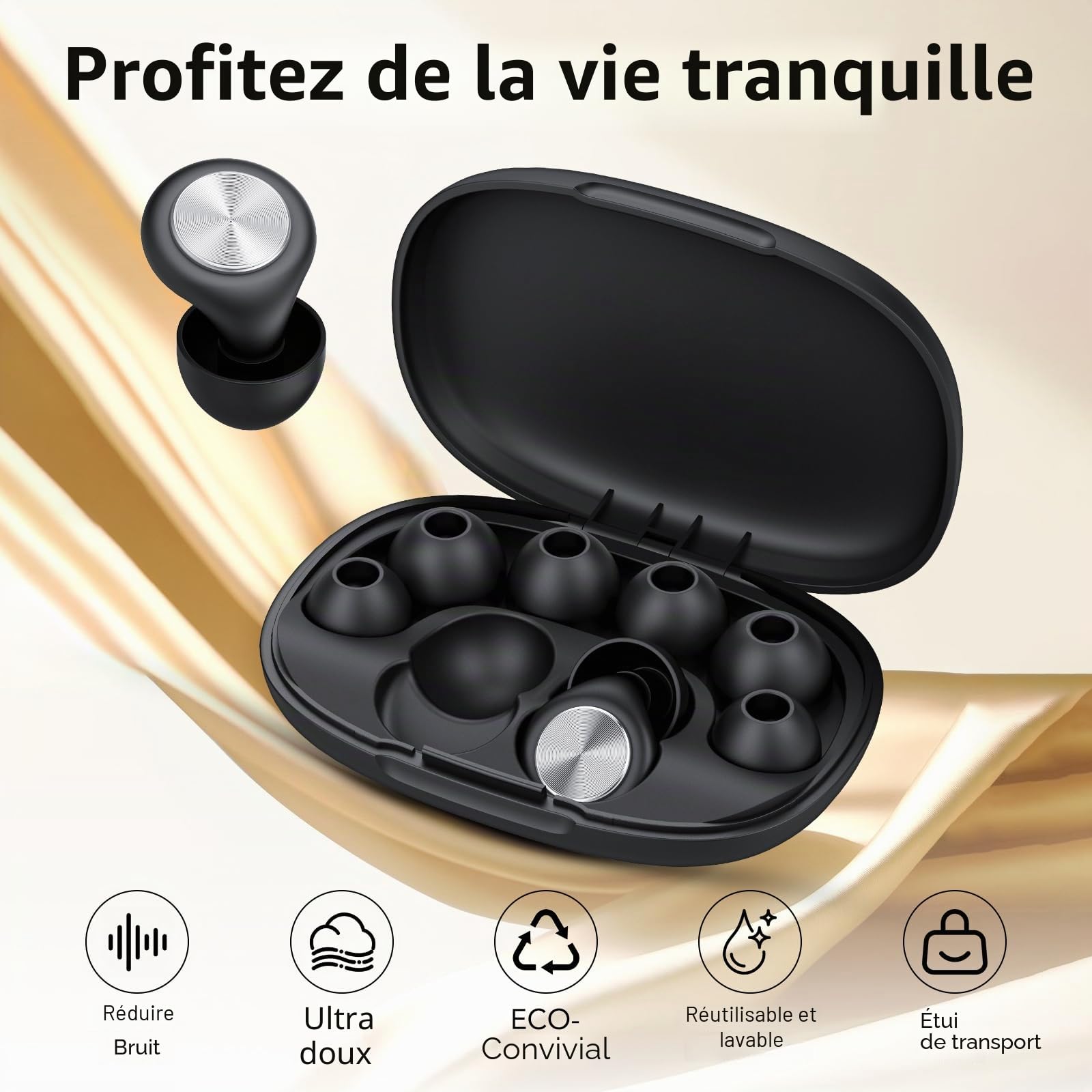 2026 Bouchon d'oreille pour dormir, 45dB boule quies réutilisables réduisant le bruit pour dormir, doux et réutilisables, bons pour dormir, voyager, se concentrer, concerts (Noir)