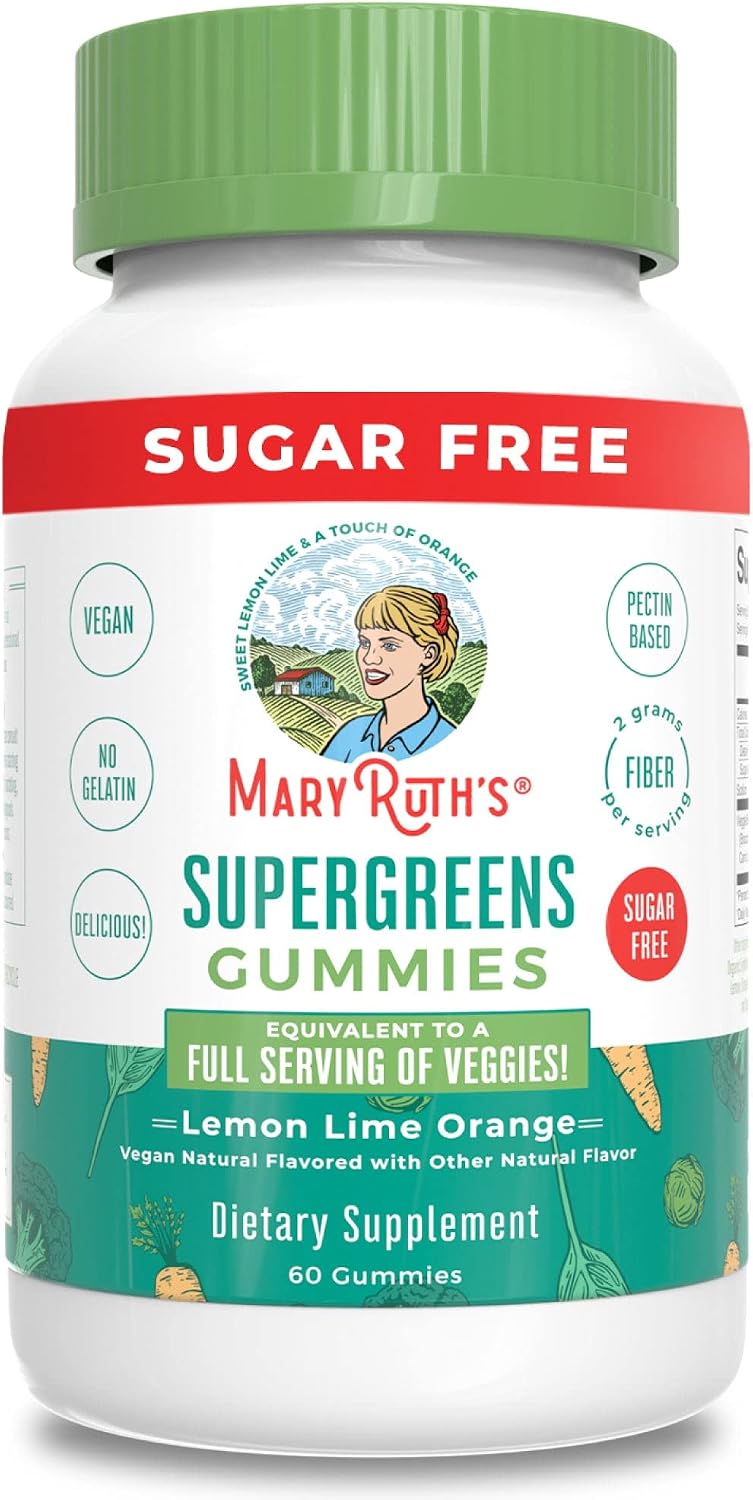 MaryRuth's Super Greens Gummies | Sugar Free | Super Greens Powder in a Gummy | 8 Greens Gummies with a Full Serving of Veggies for Adult & Kids Age 4+ | 2g Fiber Per Serving | Vegan | 60 Count