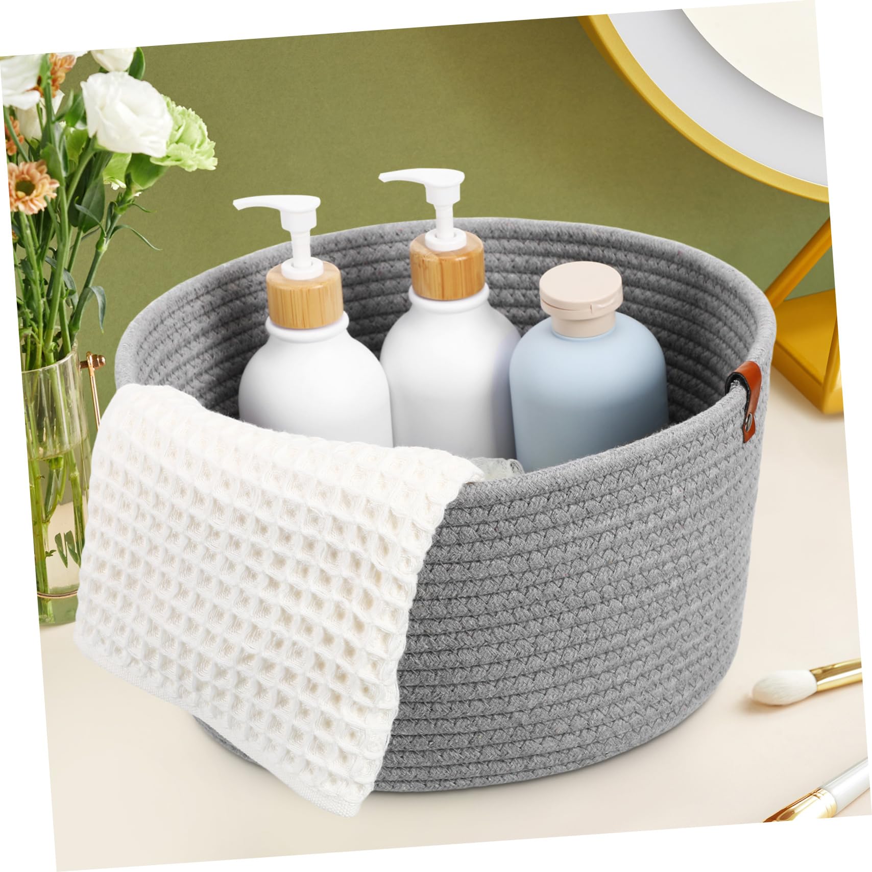 Abaodam 2 Stück Runde Aufbewahrungskörbe aus Baumwolle mit Deckel Geflochtene Organizer Körbe für Wäsche und Wohnzimmer Schlichtes Design