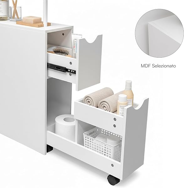 Baroni Home Columna de baño que ahorra espacio, mueble alto con estantes abiertos y cajones, multiusos, columna moderna para baño, cocina y dormitorio, 45 x 15 x 113 cm, 3 estantes y 2 cajones, color - 4