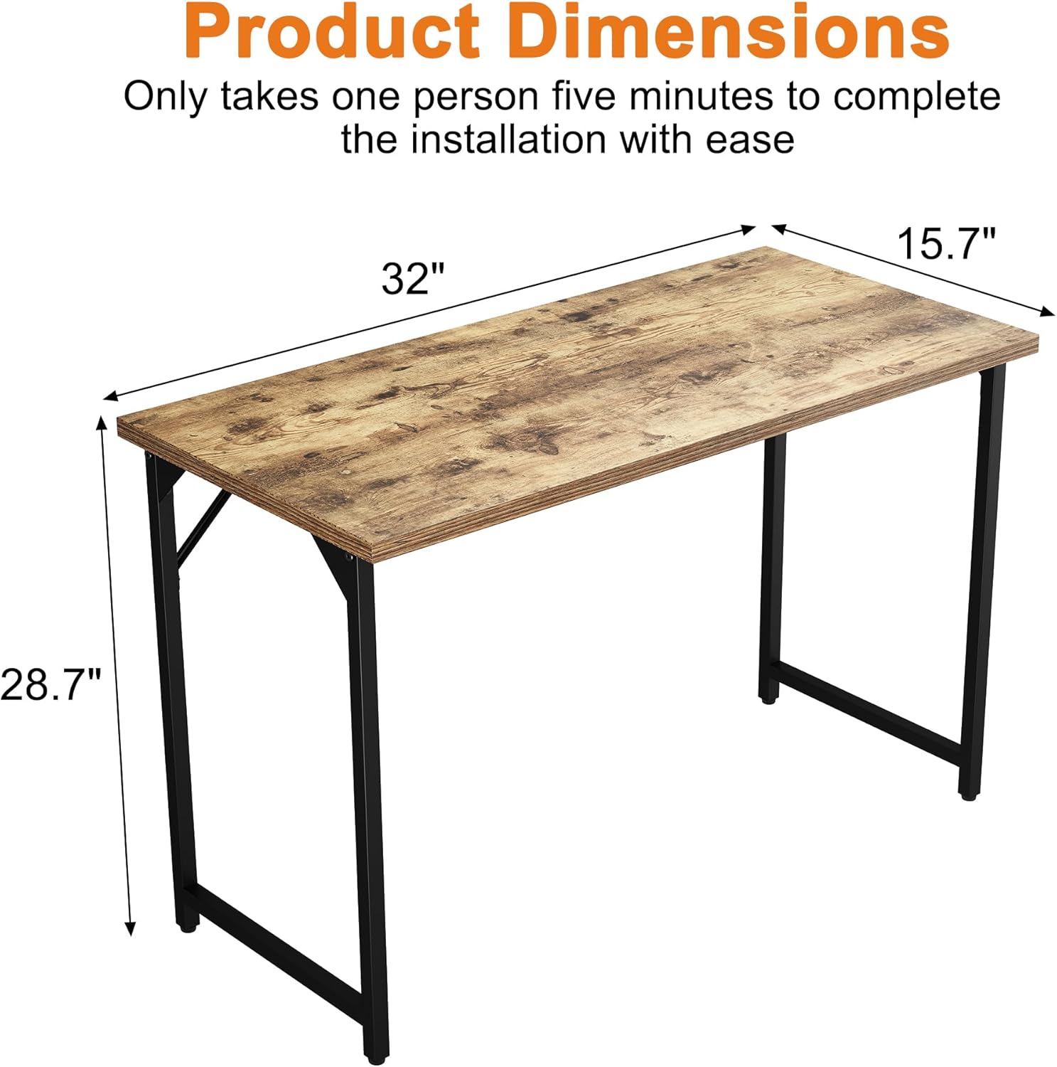 Grandder 32 inch Computer Desk, Small Home Office Desk Study Writing Kid Table for Small Spaces, Simple PC Work Desk, Adjustable Feet, Rustic Brown