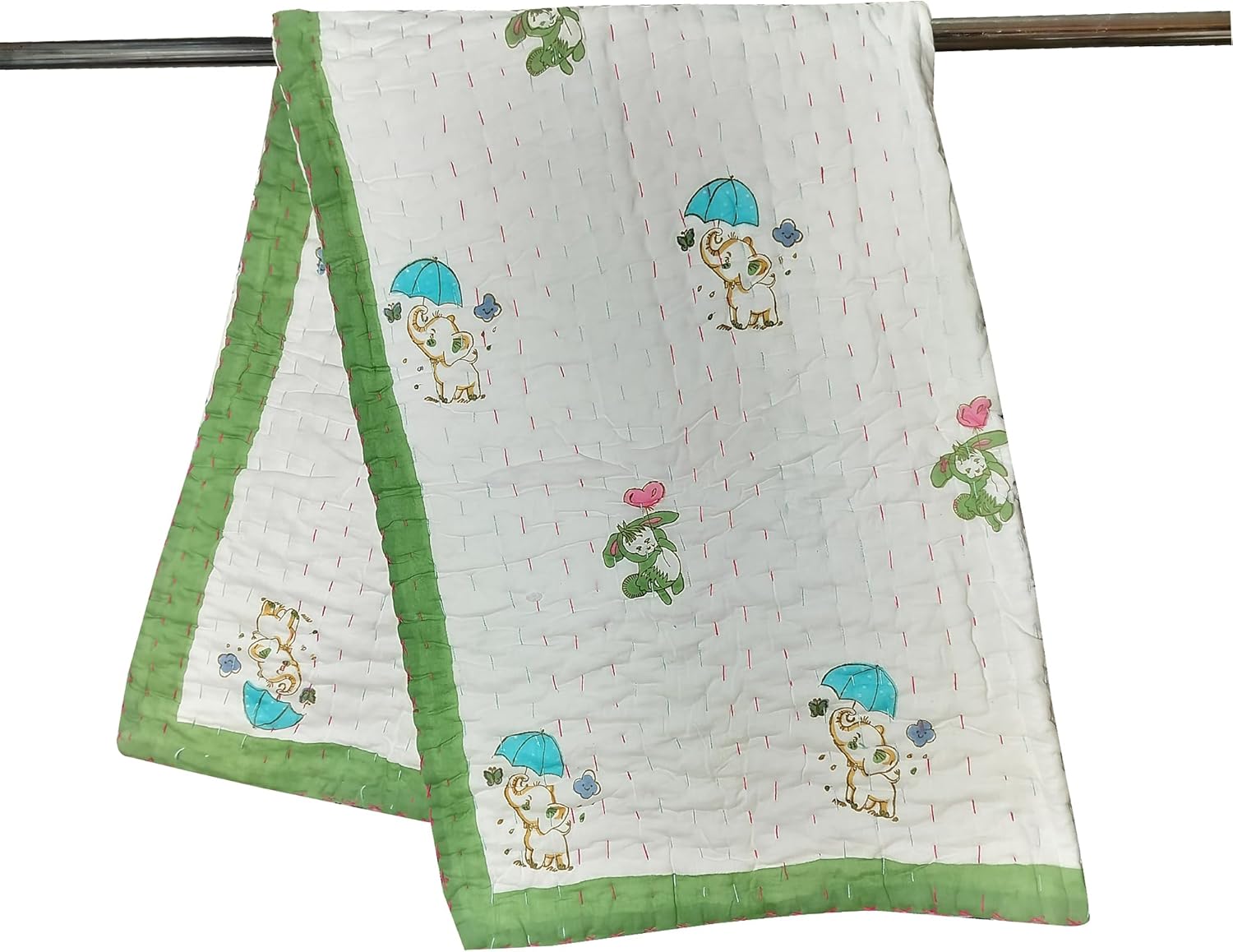 Generic thehandicraftworld Hand made Toddler Hand Work Kantha Cotton Baby Quilt, Bedspread Throw Floral Printed Baby Quilt