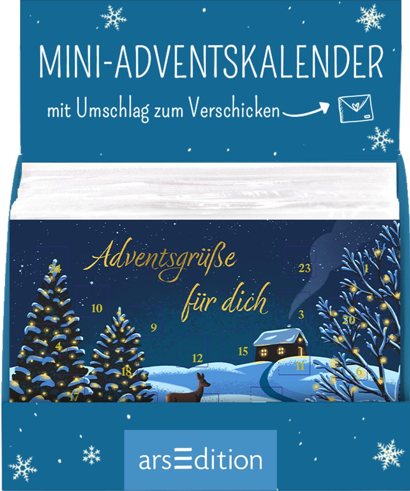 Display Mini-Adventskalender mit Umschlag zum Verschicken Winterzauber: Mit 4 x 9 Ex. | Adventskalender-Postkarten mit 24 Türchen und Kuvert (DIN A6)