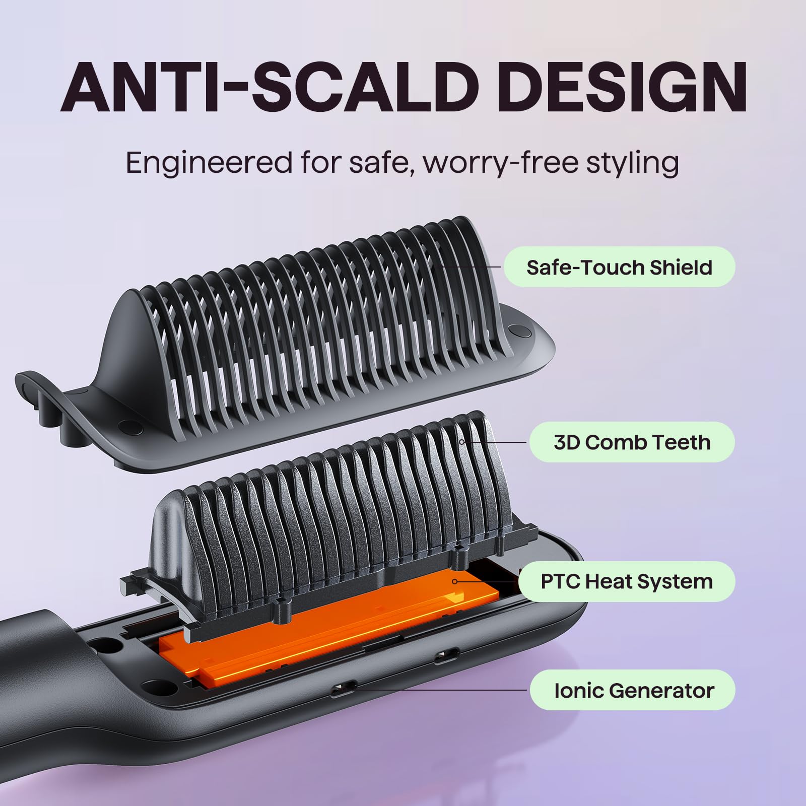 Wavytalk Spazzola lisciante Ionici, Piastra Capelli e Spazzola 2 in 1 | Anti-Scottatura Pettine lisciante in ceramica con display per uso quotidiano, Doppia tensione (100-240V), Spina EU