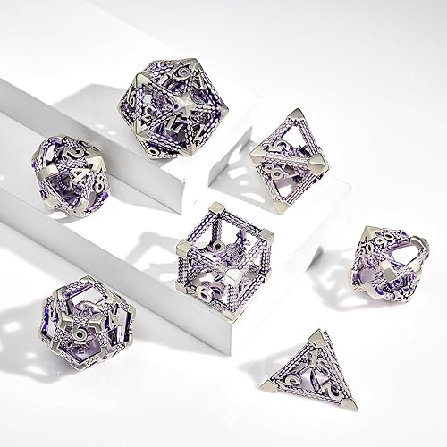 Miniatura 72 de D&D - Juego de dados de metal, 7 piezas poliédricos para Calabozos y Dragones, juegos de rol, juegos de mesa, juego de rol Shadowrun – Regalo hueco