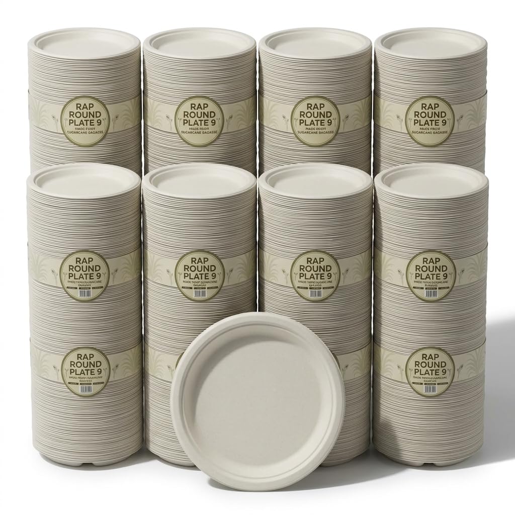 Strong Paper Plates 9 Inch 600 Pack Bagasse Compostable Disposable Party