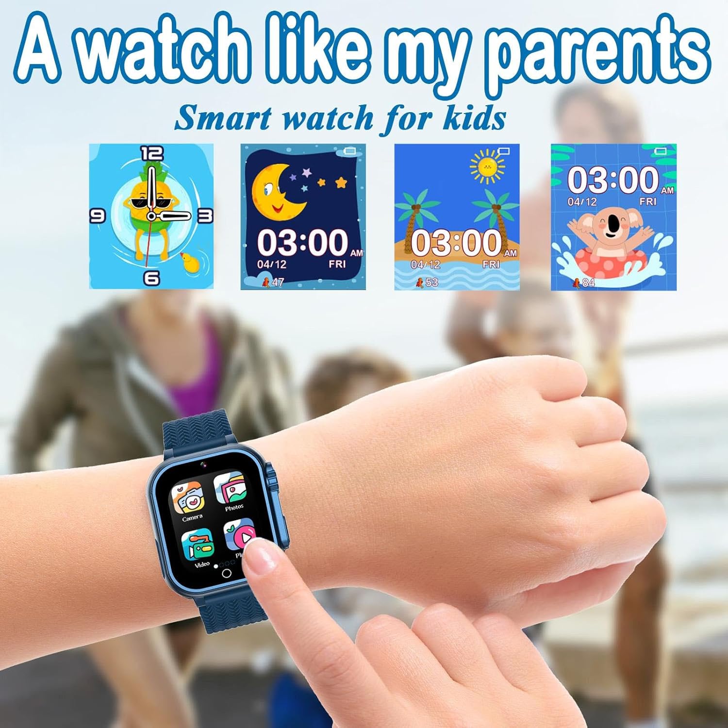 Kids Smart Watch for Girls Boys Age 4-10, 32 Built-in Games, HD Touch Screen, Video Camera, Music Player, Alarm, Educational Toy Gift for Children (Blue)