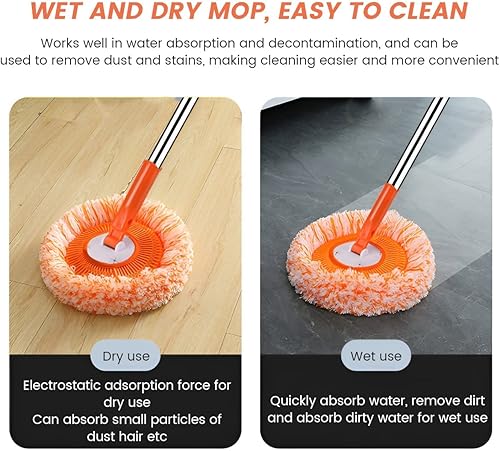 Miniatura 7 de AQWEI Fregona de limpieza ajustable giratoria, fregona extensible de 360 para limpieza de suelos domésticos y limpieza de paredes (A)