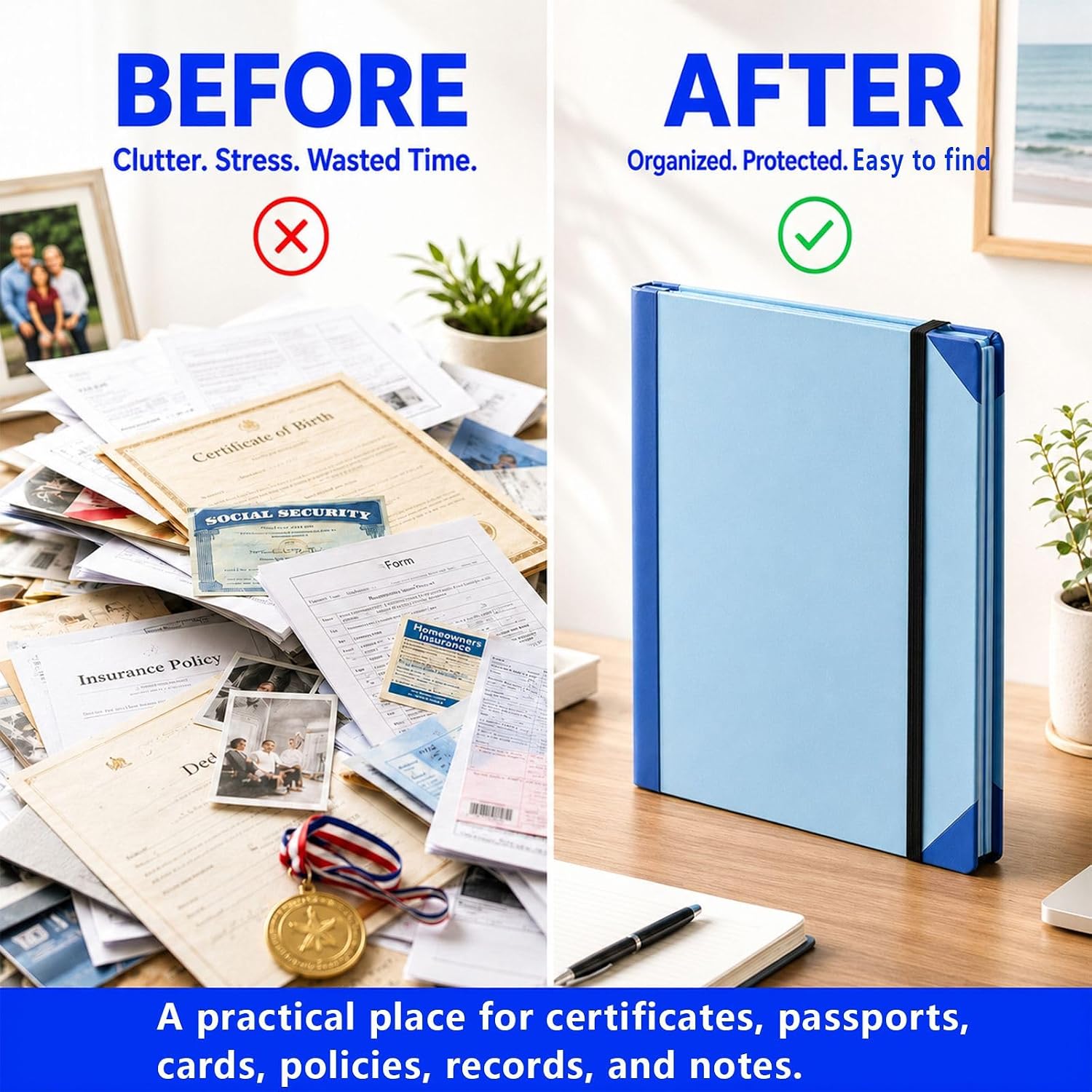 Family File Folder Organizer, Important Document Organizer with Labeled Pockets for Easy Access, Home Management Binder for Important Papers, IDs, Certificates, Insurance & Home Records,Blue image 3