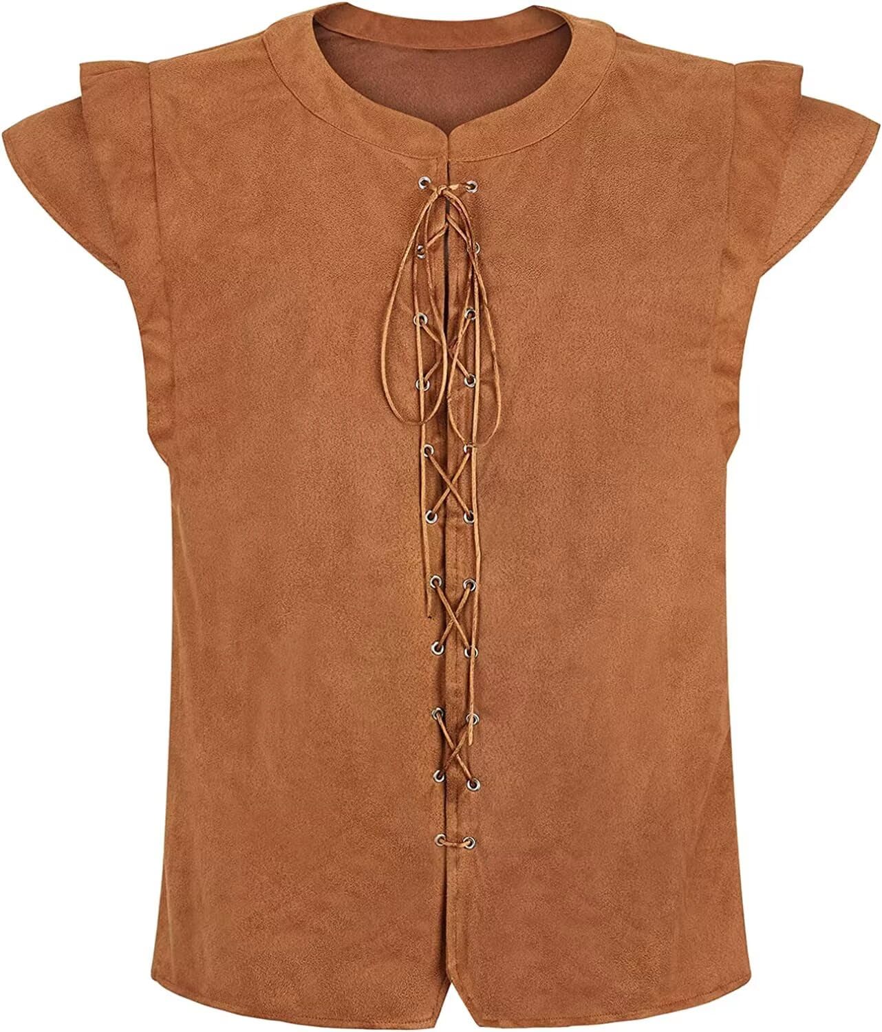 Medieval Renaissance Pirate Mens Costumes Steampunk Pirate Vest Viking Bodice Lace-up Waistcoat Cosplay Brown S — image 1